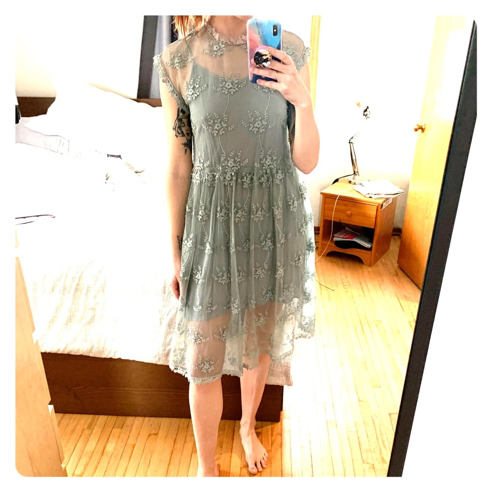 Mint lace mini dress